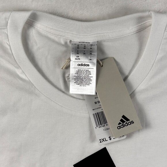Adidas Mens White Logo Graphic T-Shirt 2XL Cotton Short Sleeve Crew Neck - Picture 2 of 7